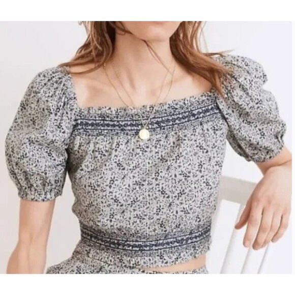 MADEWELL Women's Jeanette Top Blue Floral Cotton Boho Size Medium NF208 ($75) - Picture 1 of 5
